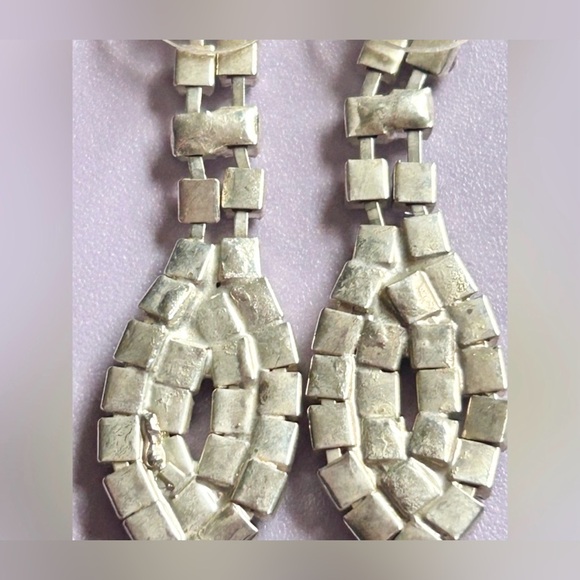 Vintage Rhinestone Dangle Earrings Marquise Silver Tone Glam Earrings - Picture 4 of 7